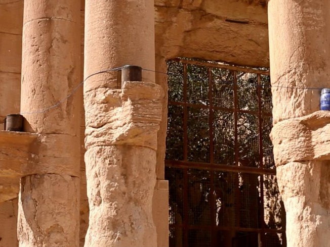 Activists said the blast was so large it also damaged nearby Roman columns