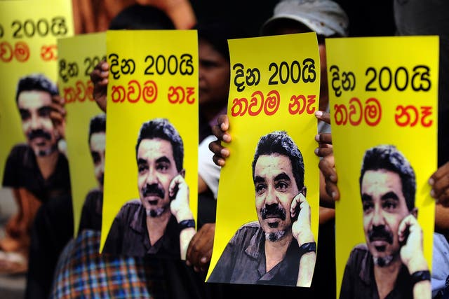 Protest held for the missing journalist in Colombo in 2010