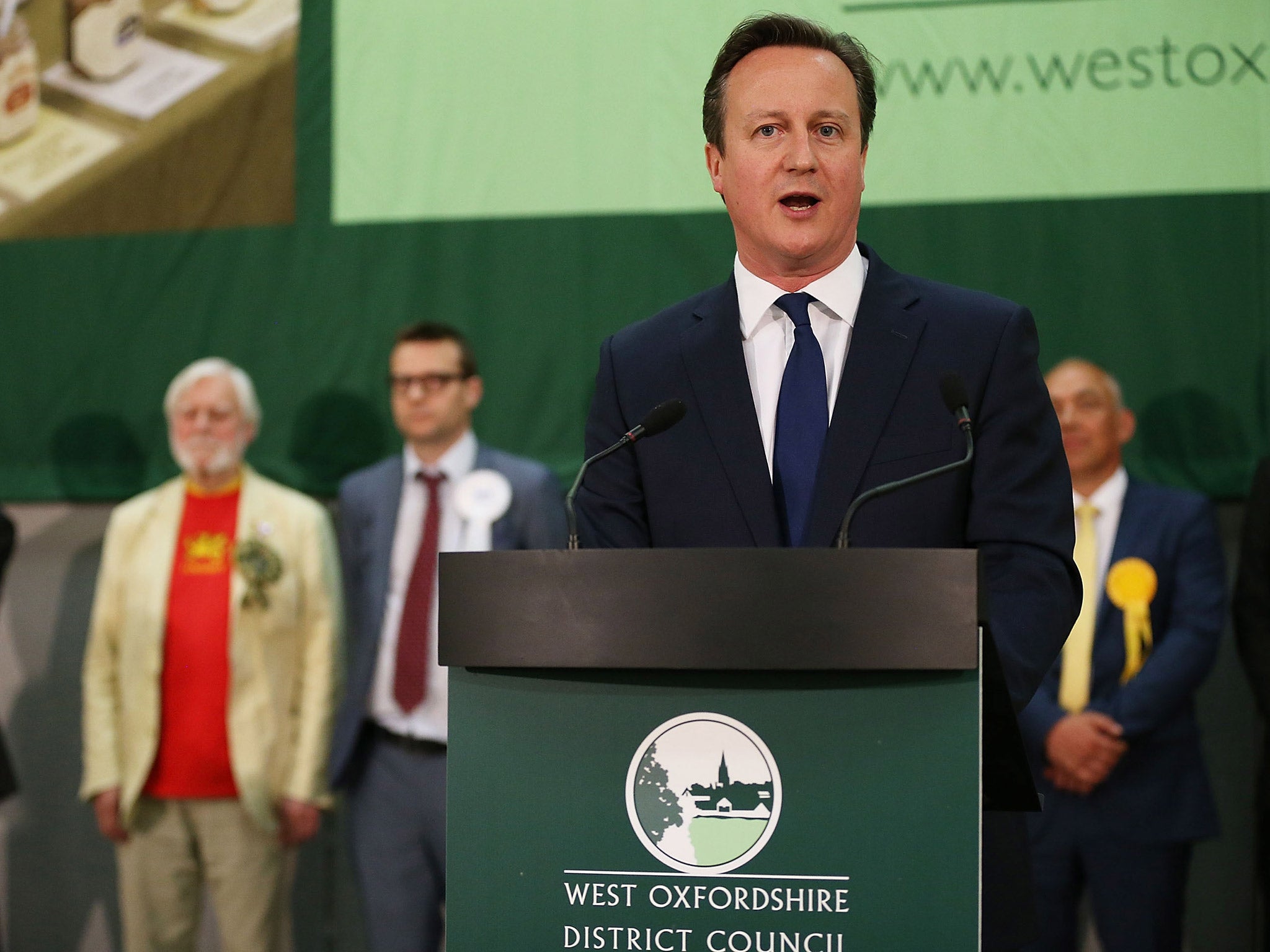 Prime Minister David Cameron speaks after retaining his seat in Witney, in May