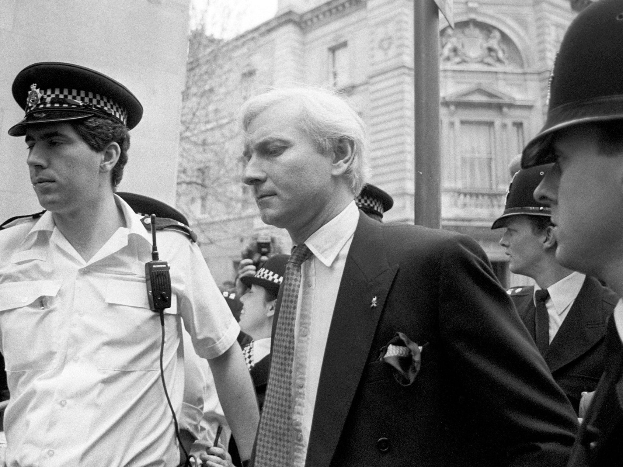 Former Tory MP Harvey Proctor leaves a London court in 1987 after admitting four charges of gross indecency