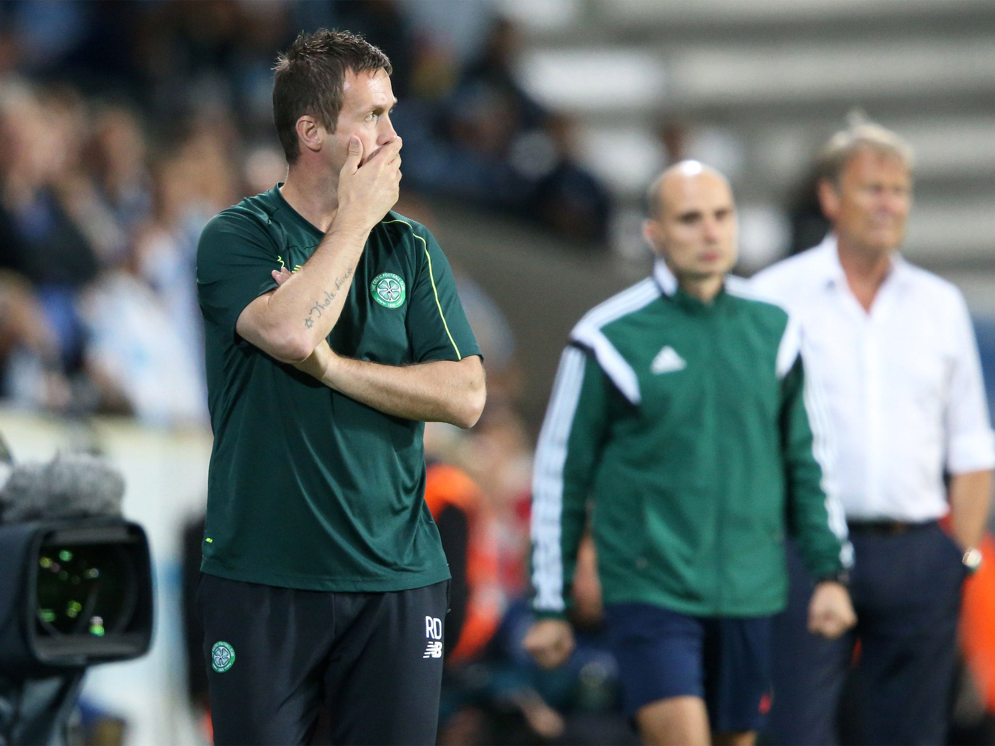 Celtic head coach Ronny Deila watches his side's Champions League elimination from the touchline