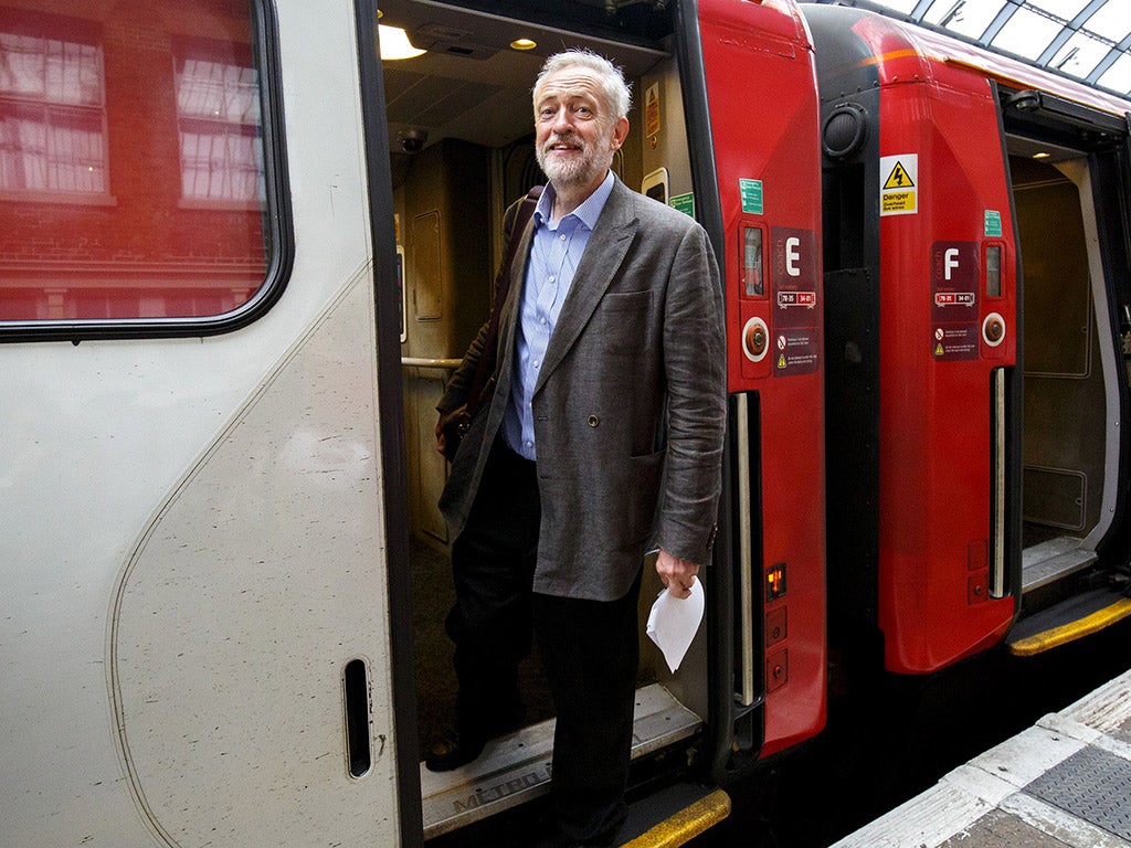 Jeremy Corbyn catching a train at King's Cross last week