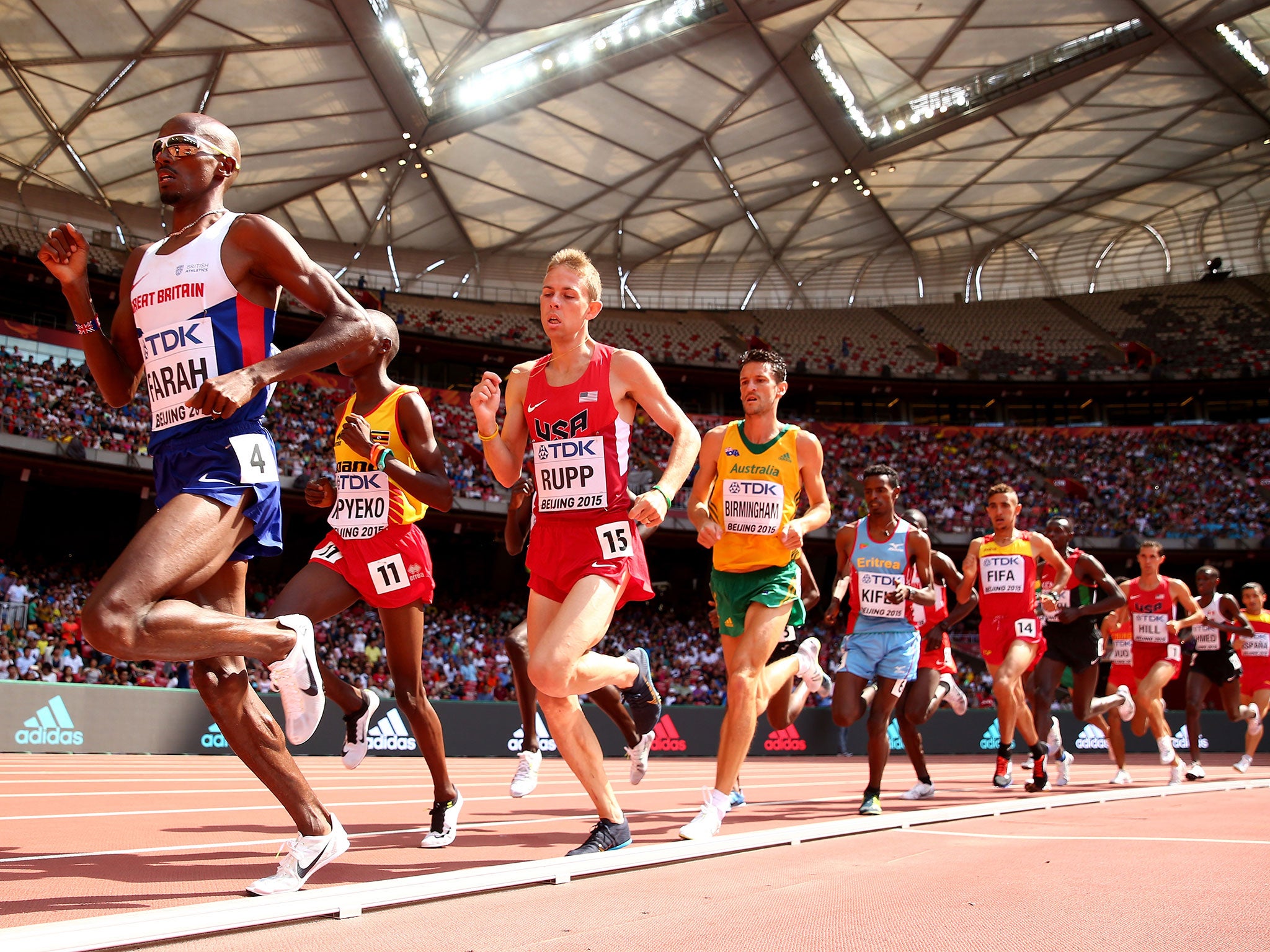Mo Farah competing in the 5000m heats