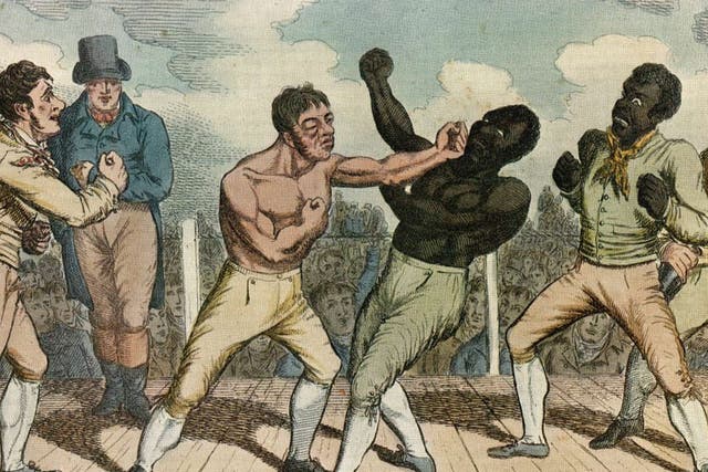 A bout time: Bill Richmond (far right) with fellow boxer Tom Cribb (second from right), squaring up to Tom Molineaux