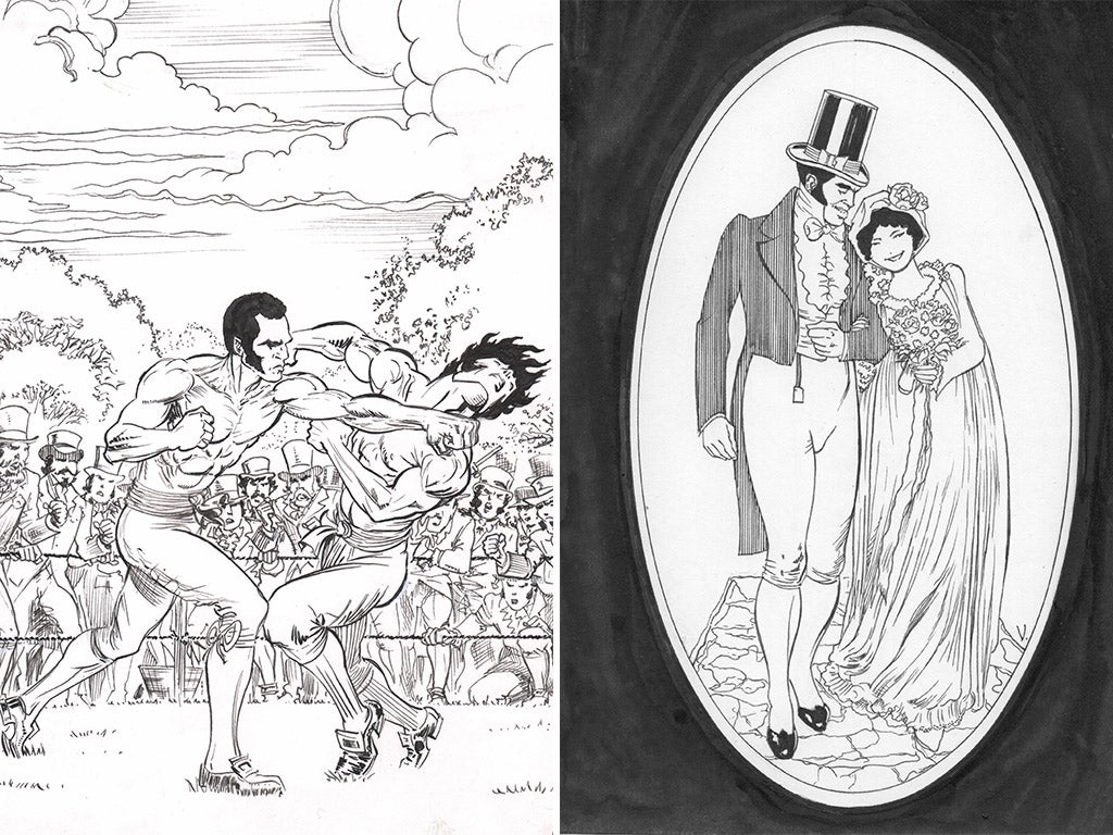 Ones for the scrapbook: Bill Richmond takes control in one of his many boxing matches (left); in more relaxing times with his wife, Mary