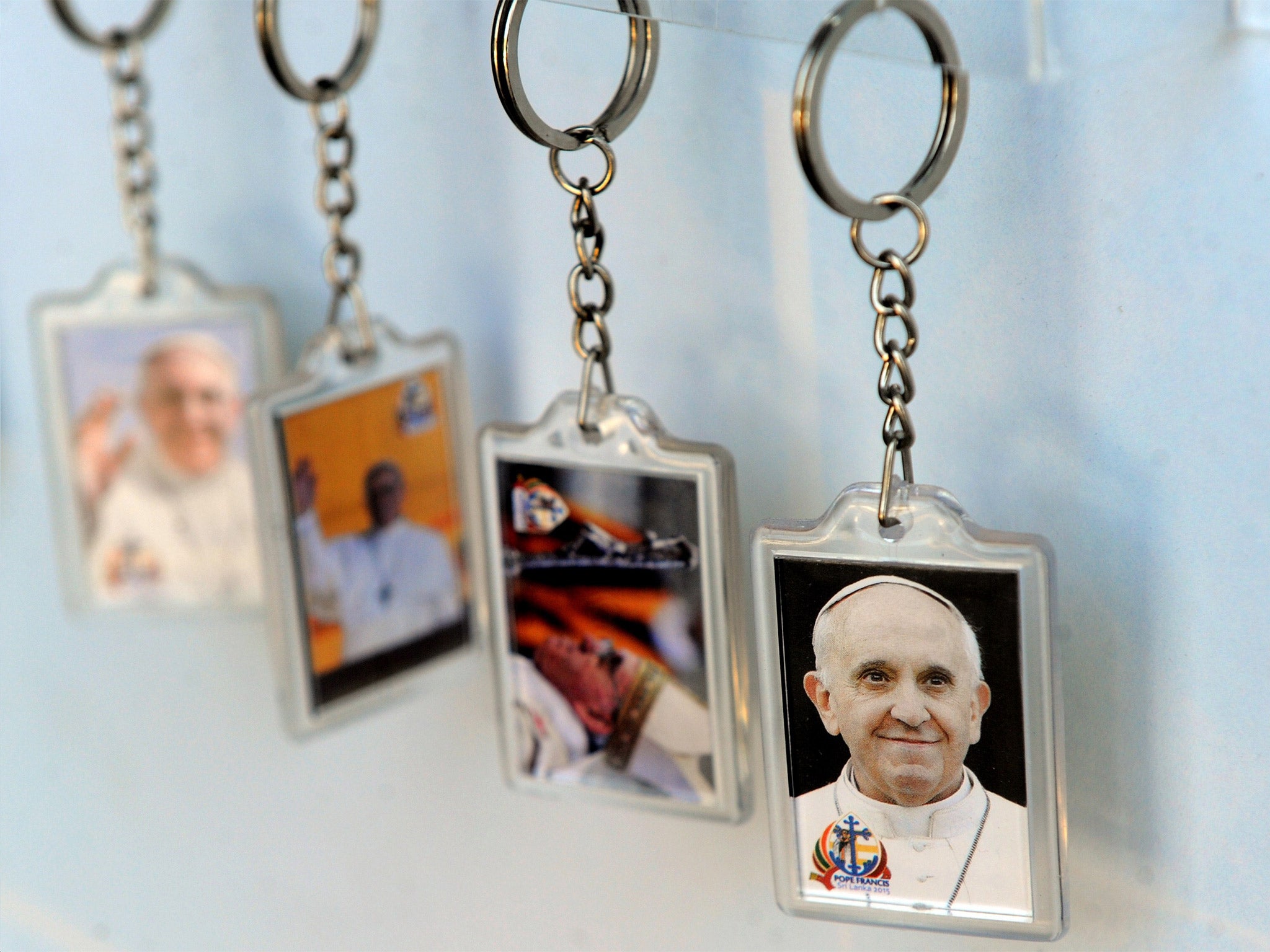 Keychains bearing Pope Francis’s image