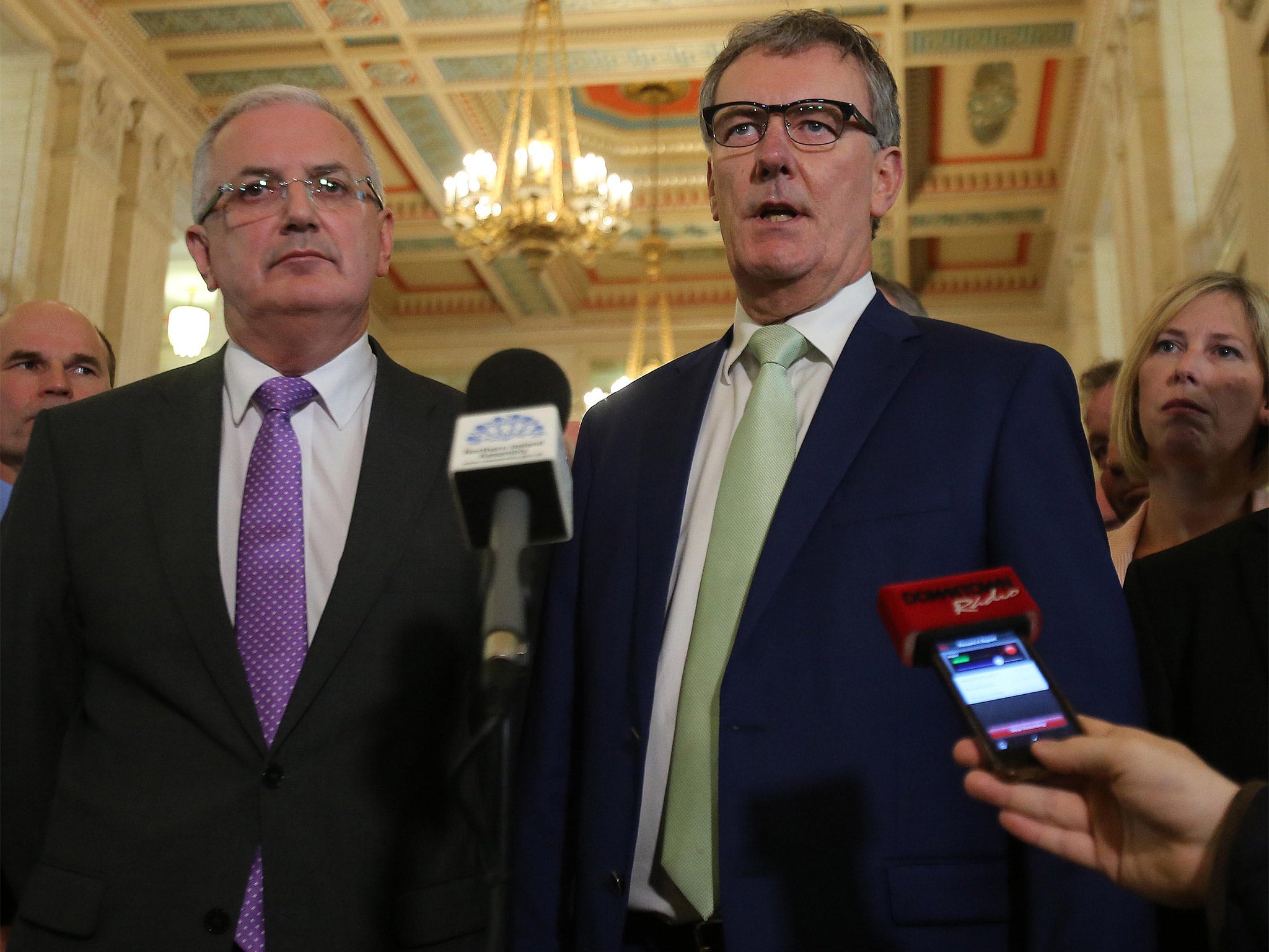 Ulster Unionist Party Leader Mike Nesbitt speaks to the media at Stormont