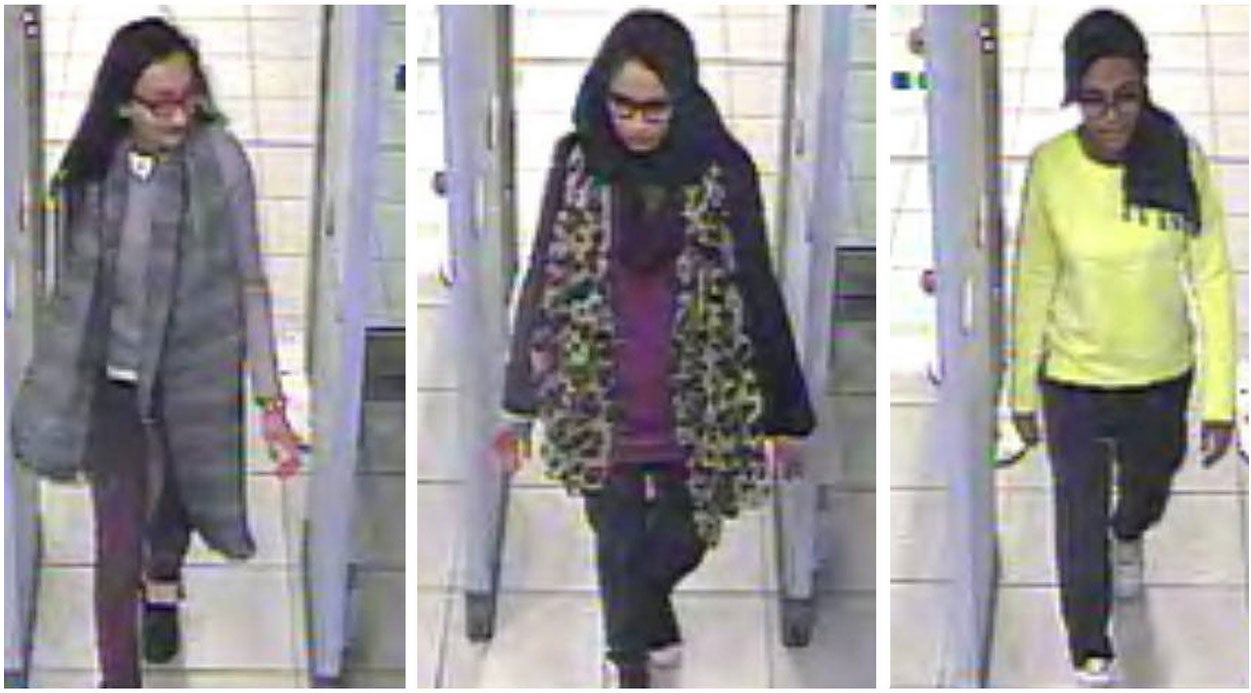 &#13;
Shamima Begum, 15, Kadiza Sultana, 16 and Amira Abase, 15, fled to Syria in February 2015 &#13;