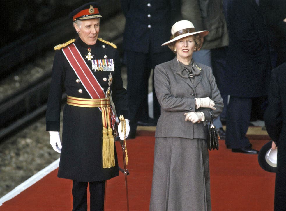 General Sir Hugh Beach, as vice Lord-Lieutenant of Greater London, with the late Prime Minister Margaret Thatcher