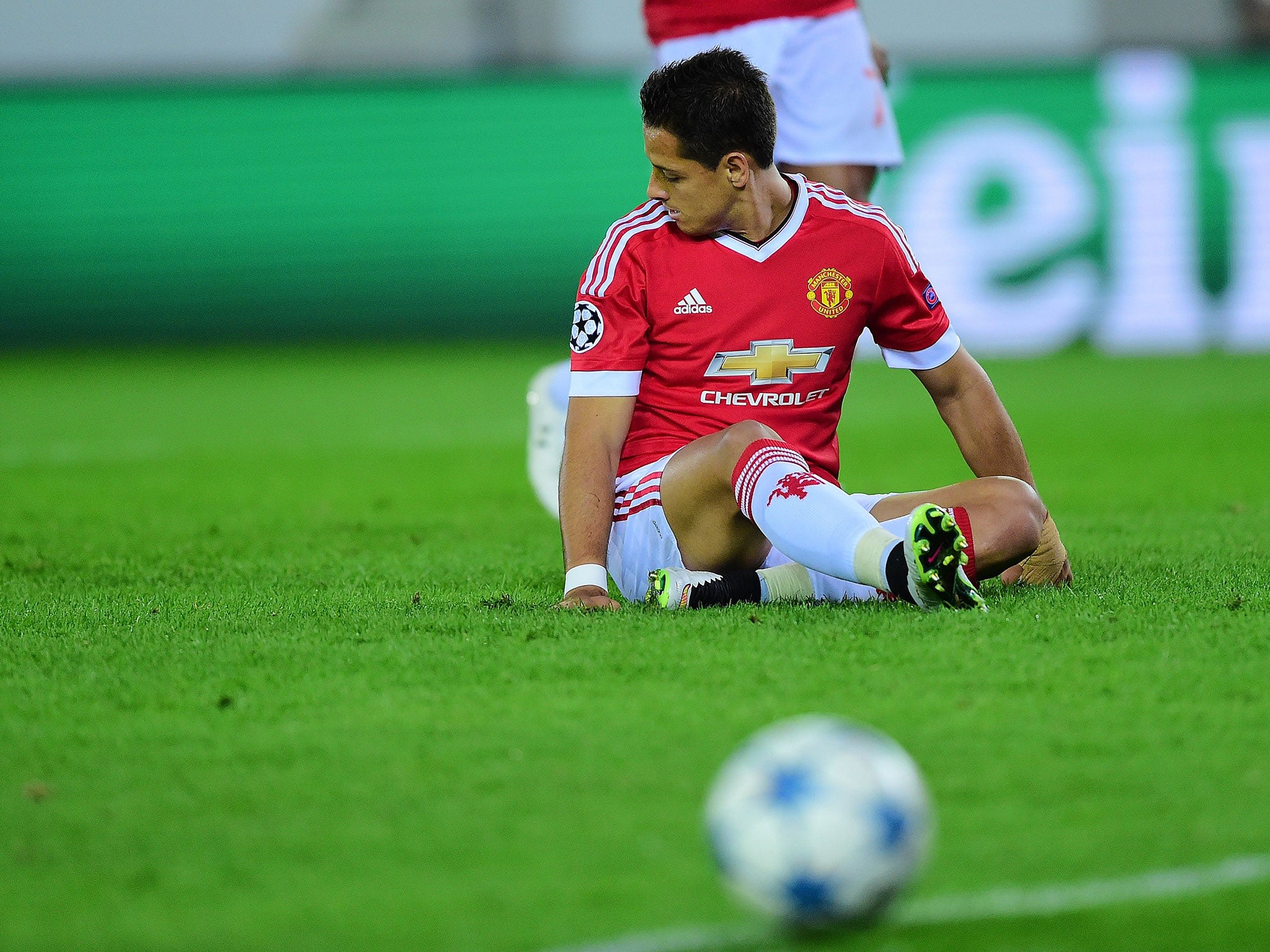 Javier Hernandez in action for Manchester United in their Champions League play-off against Club Brugge