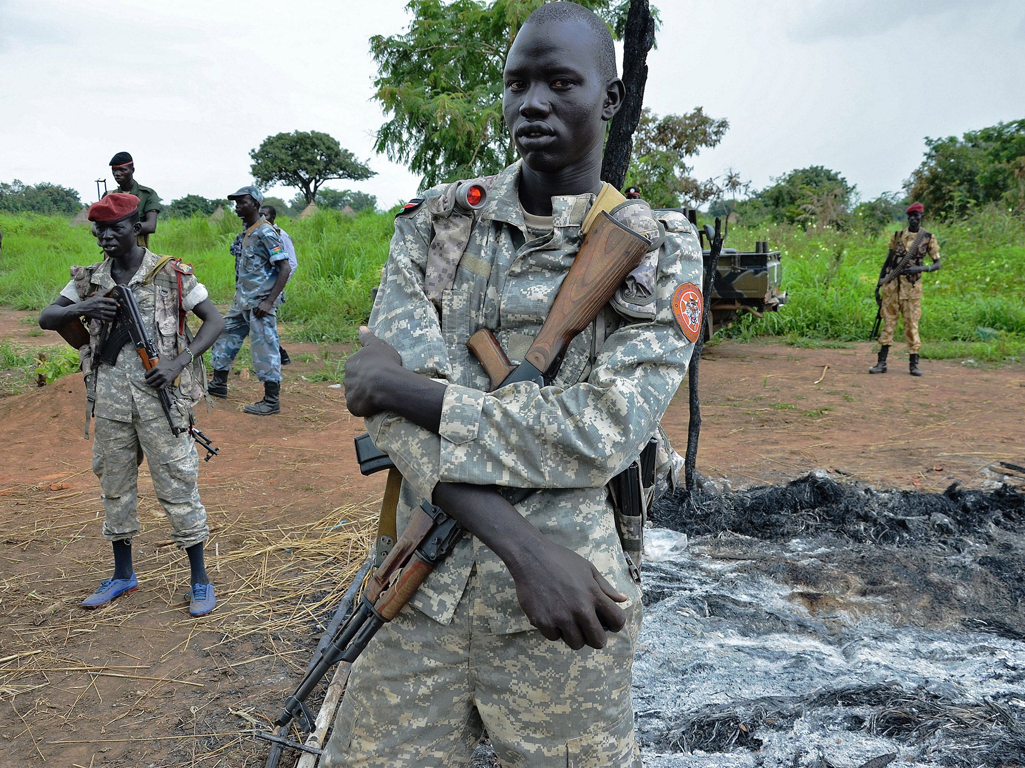 South Sudanese SPLA soldiers are pictured in Pageri in Eastern Equatoria state, last week