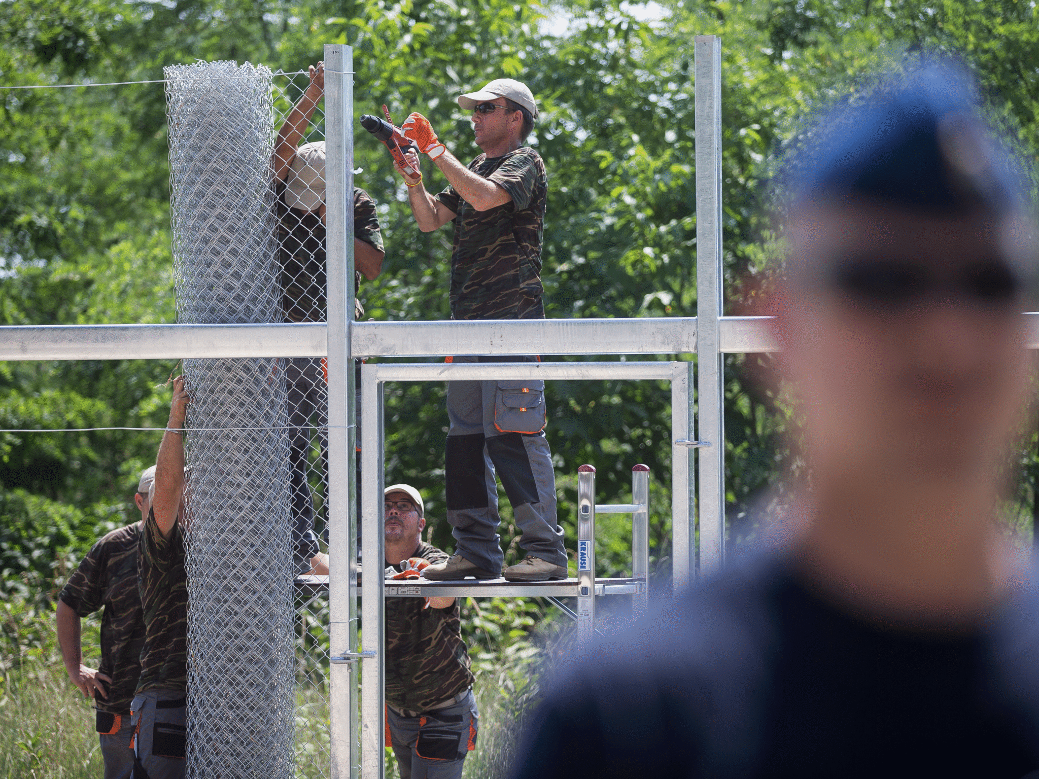 A temporary border fence has been erected by Hungarian authorities on its border with Serbia