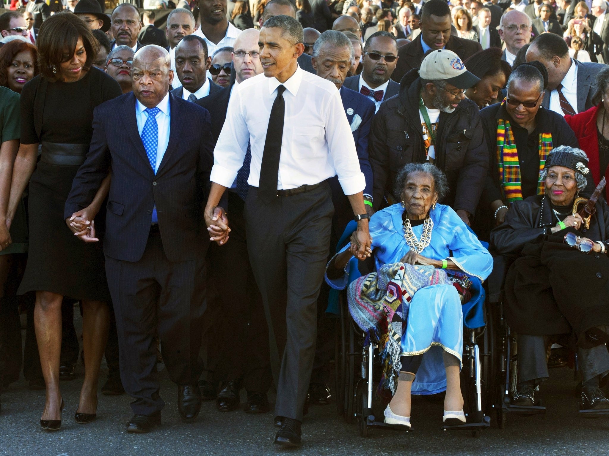 Amelia Boynton Robinson and President Obama on the 50th anniversary of the march