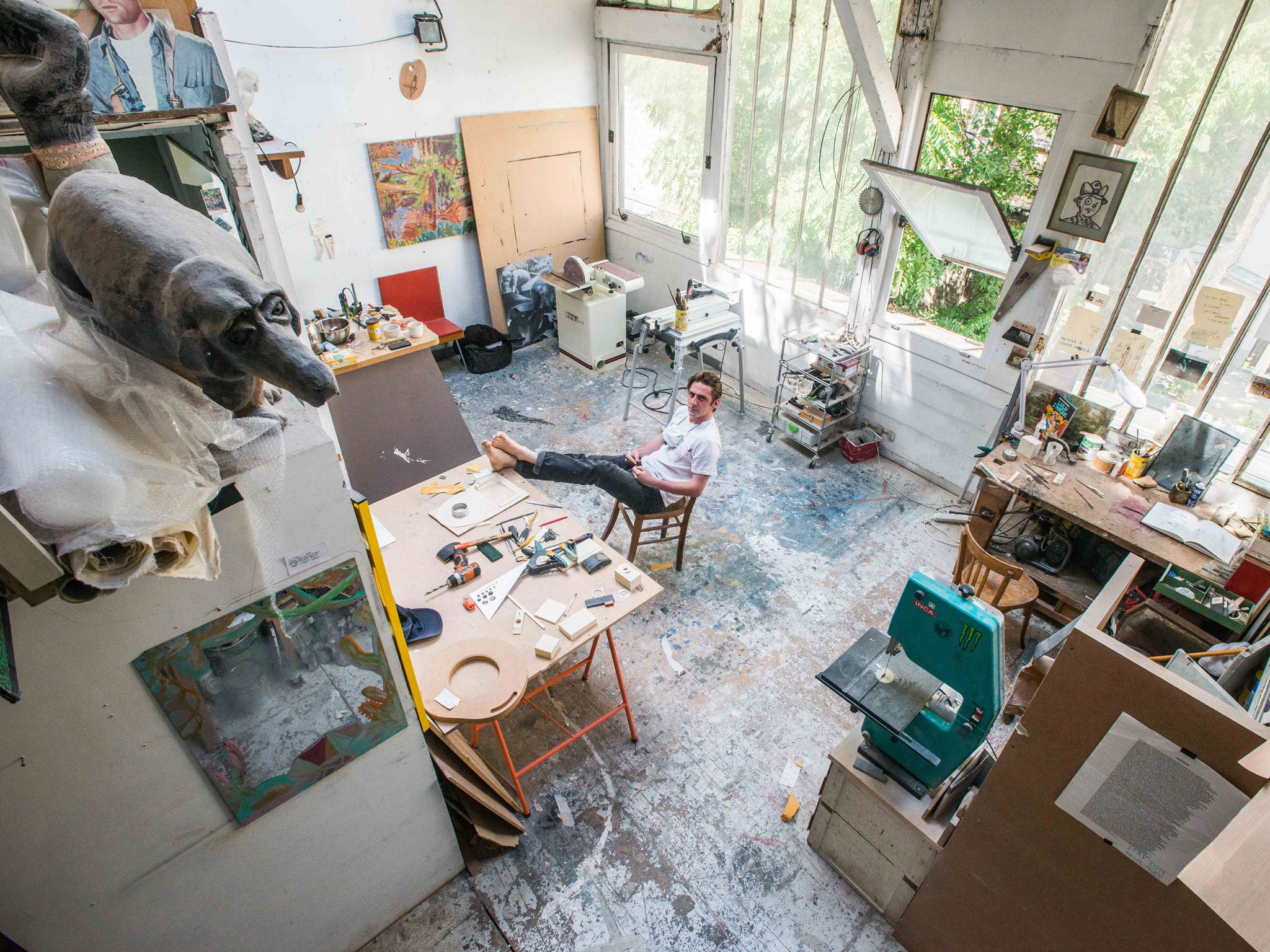 Feet first: Camille Blatrix in his studio in Paris