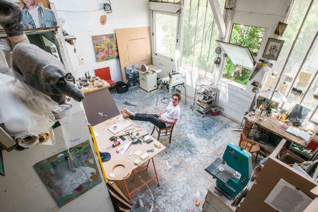 Feet first: Camille Blatrix in his studio in Paris