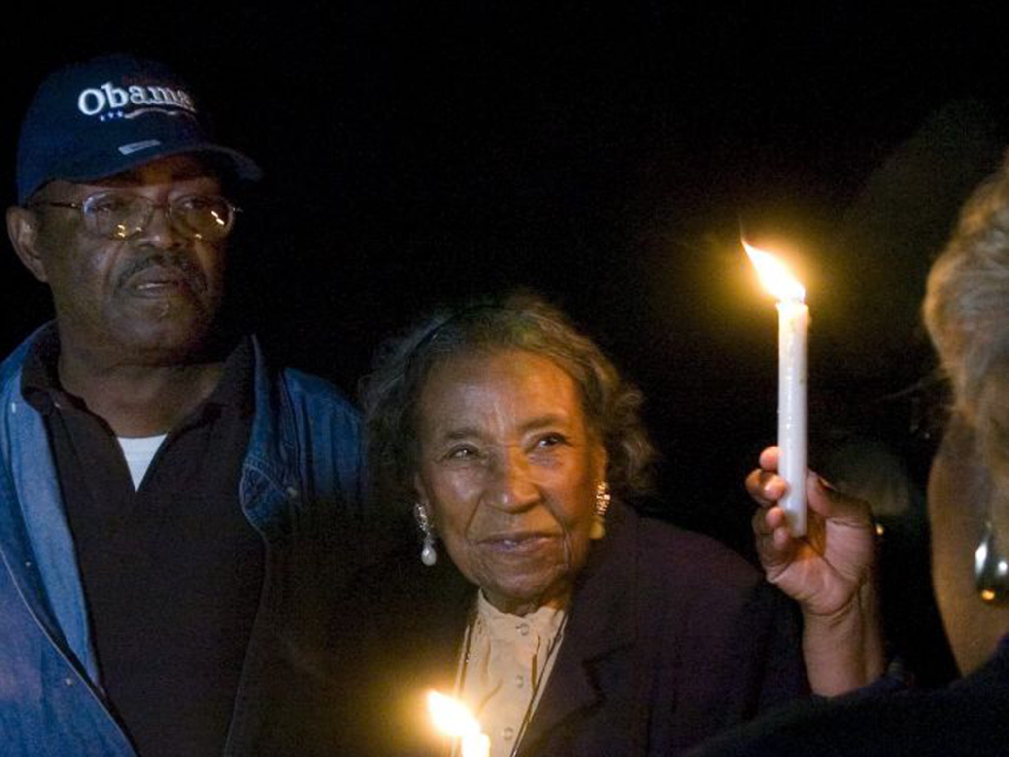 Boynton Robinson at a candlit vigil at the Edmund Pettus Bridge in Selma in 2008