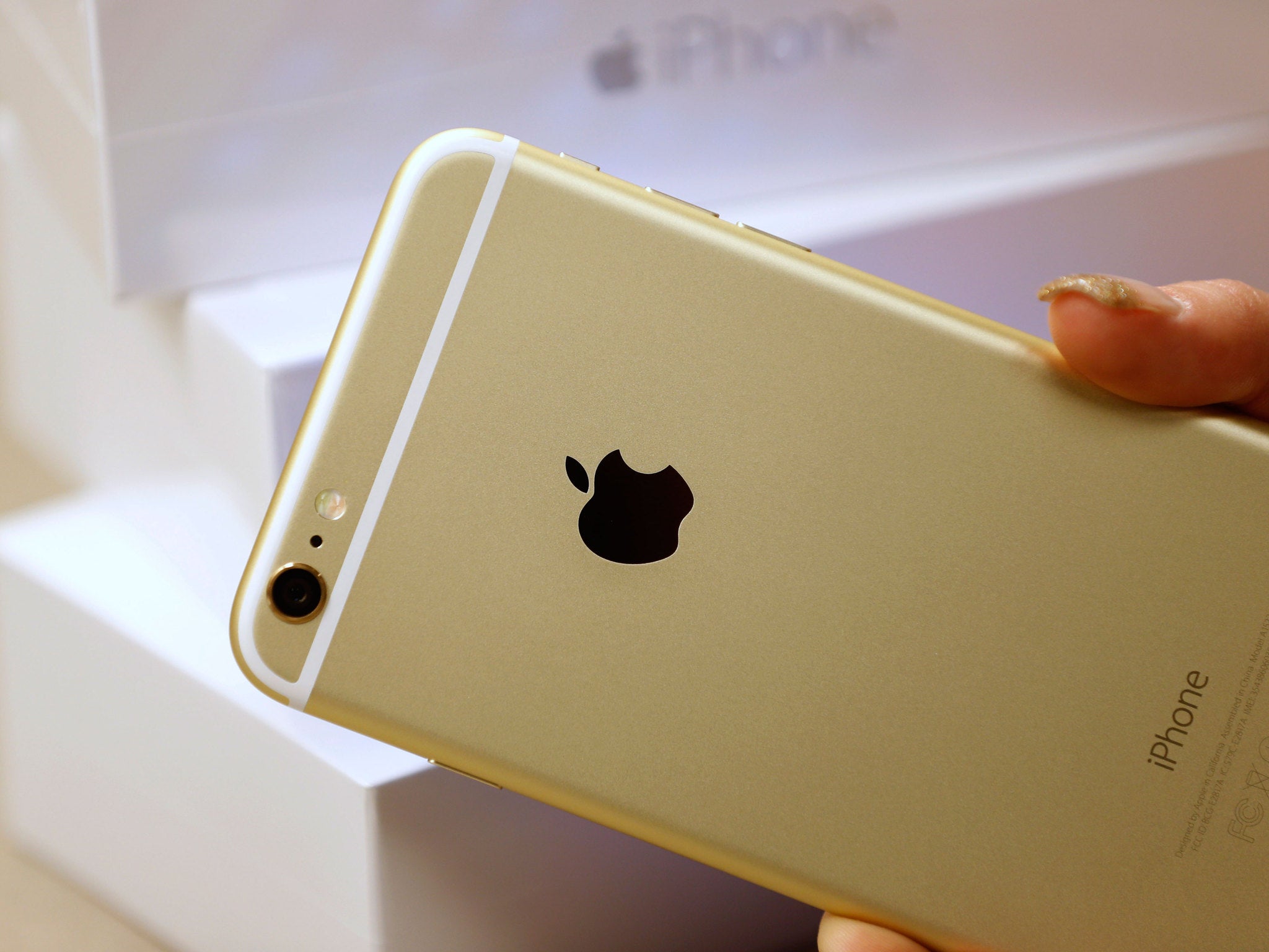The back of an Apple iPhone 6 Plus gold, is shown here at a Verizon store on September 18, 2014 in Orem, Utah
