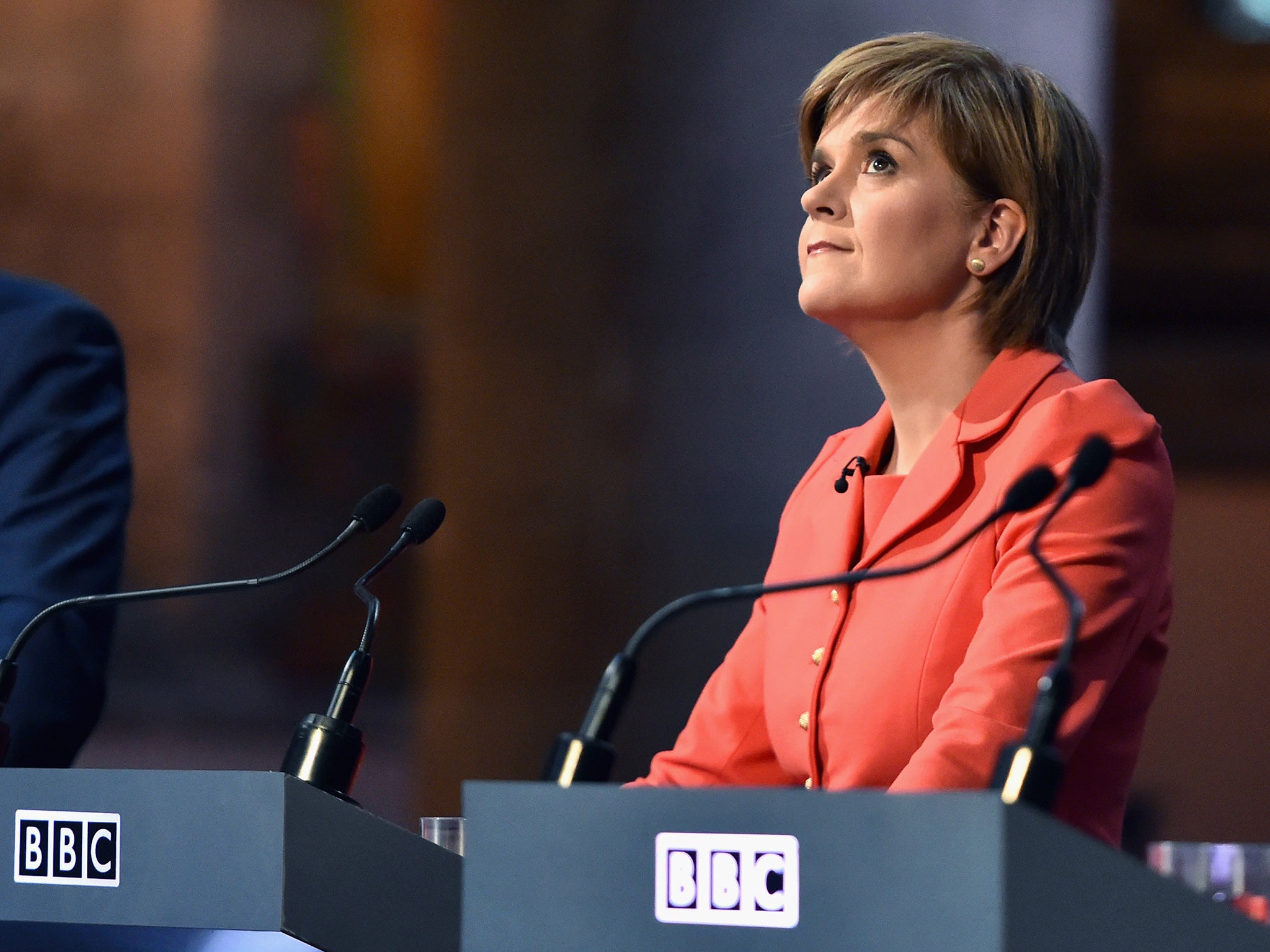 Sturgeon taking part in an electoral debate broadcast on the BBC