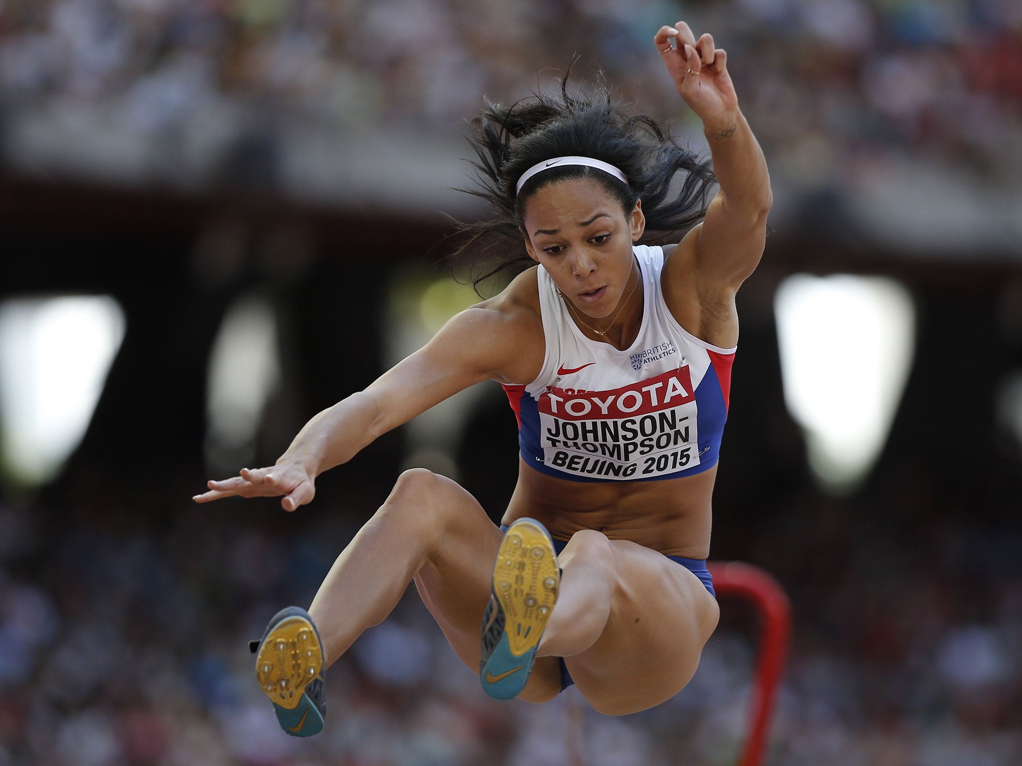 Katarina Johnson-Thompson in long jump action