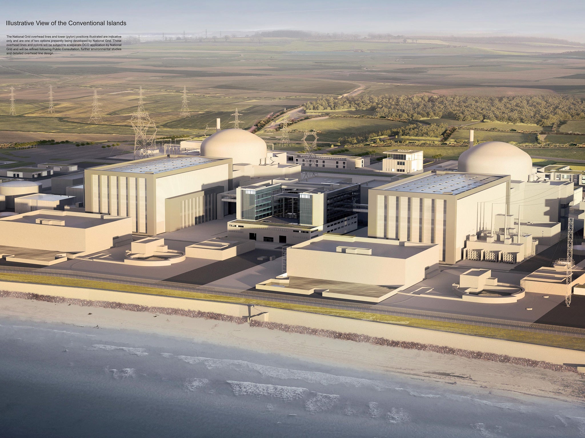 Power and the glory? An artist’s impression of Hinkley Point C, which it is envisaged will start generating in 2026 and account for 7 per cent of British consumption