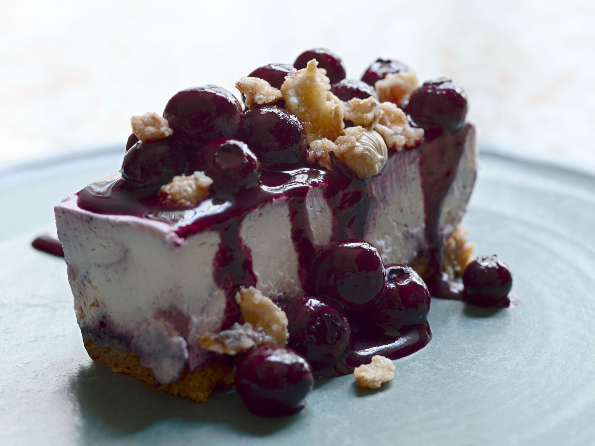 Dorset Blueberry, ricotta and cobnut cheesecake