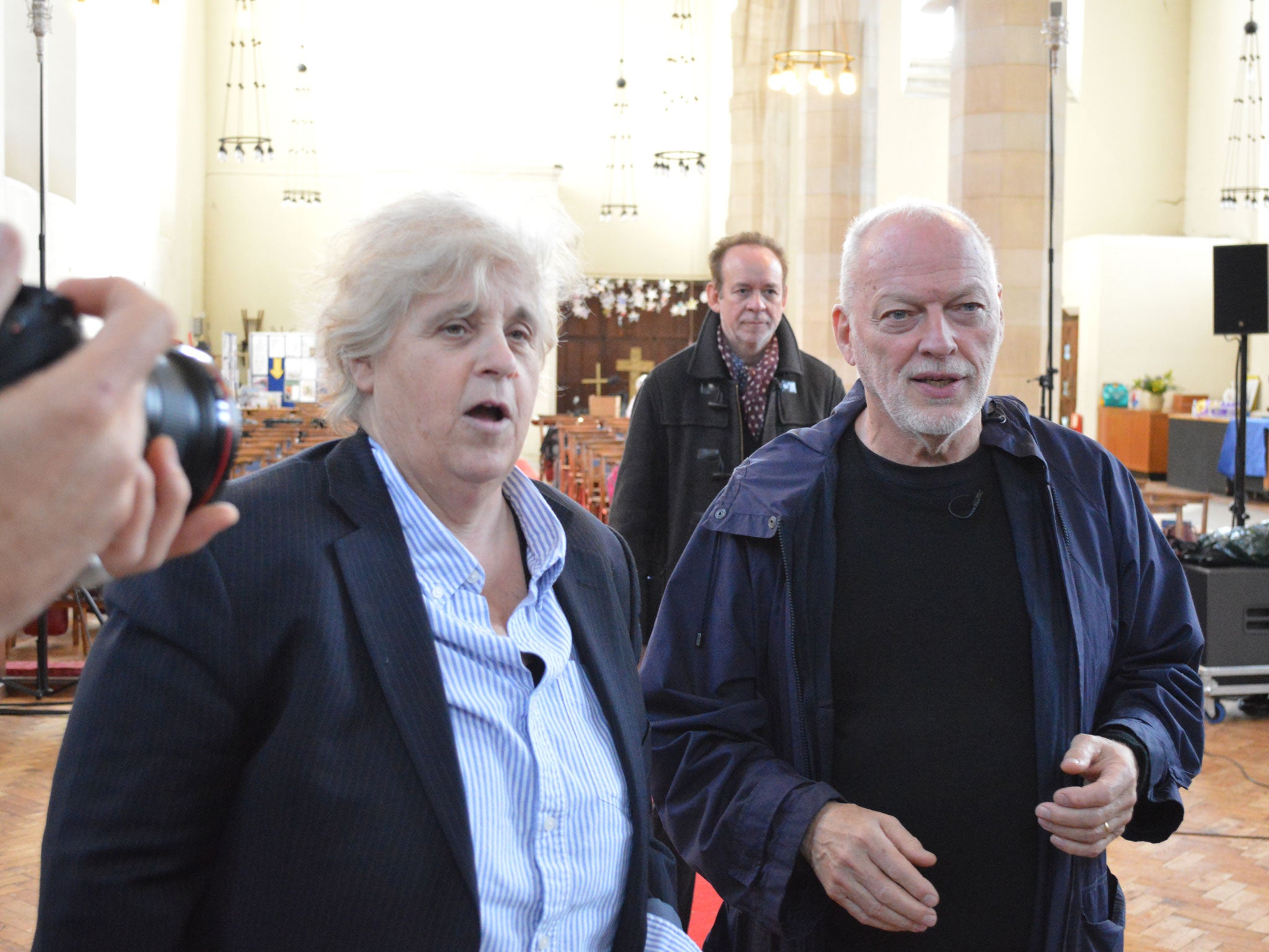 David Gilmour with the choir's co-founder, MJ Paranzino