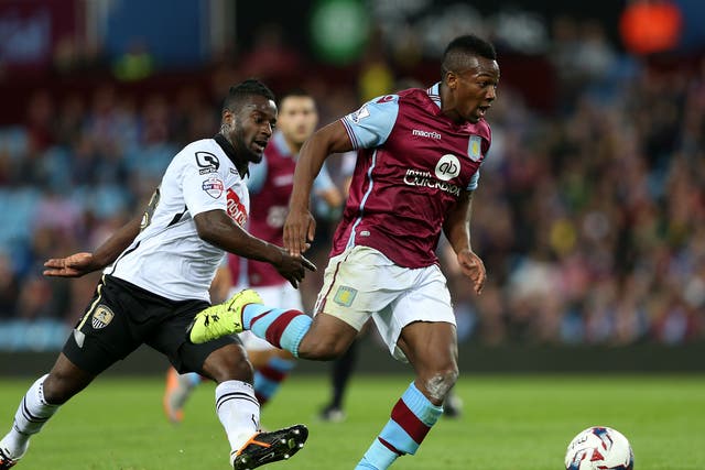 Adama Traore in Capital One Cup action for Aston Villa