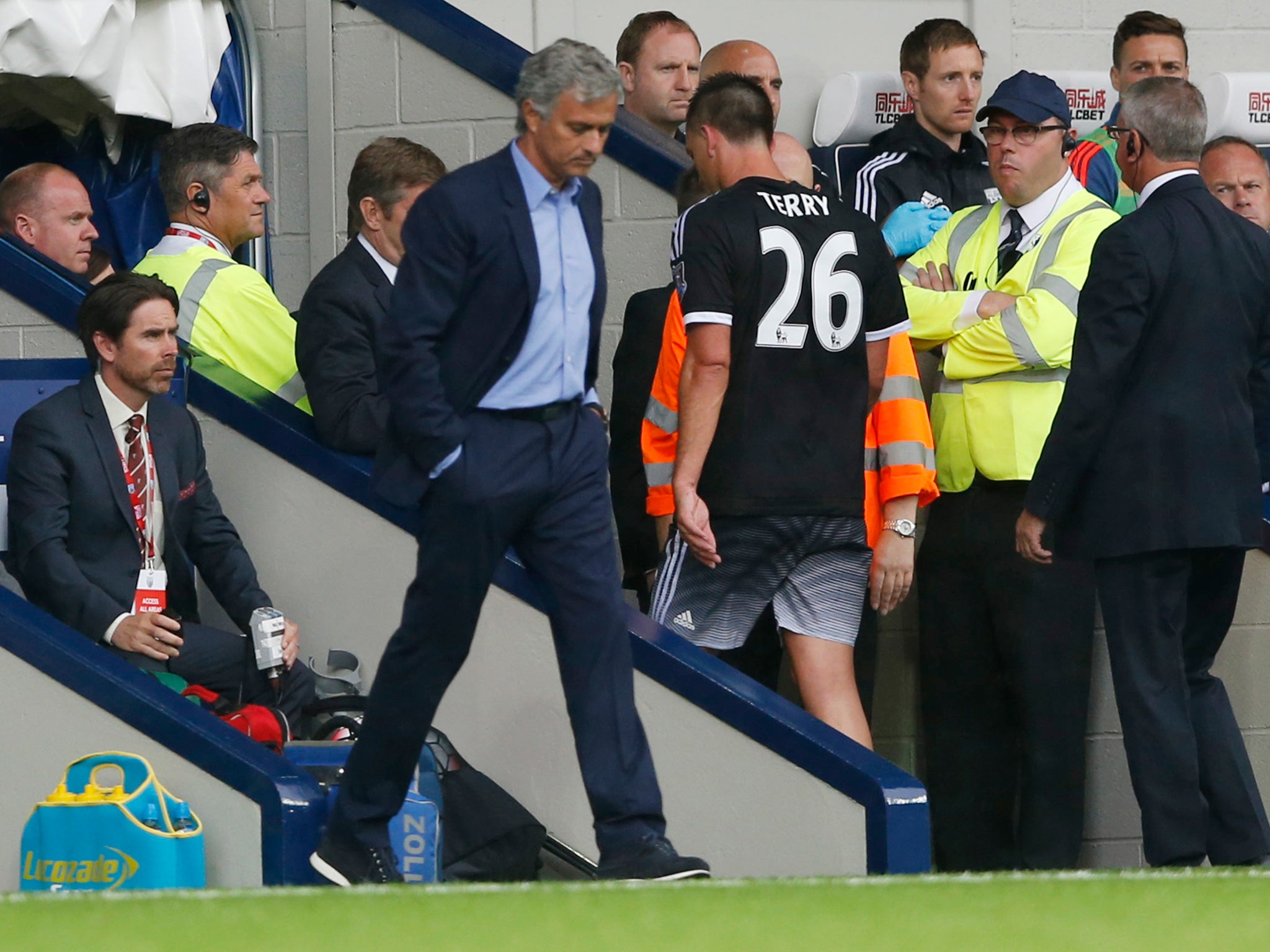 John Terry walks past Jose Mourinho after his sending-off last weekend