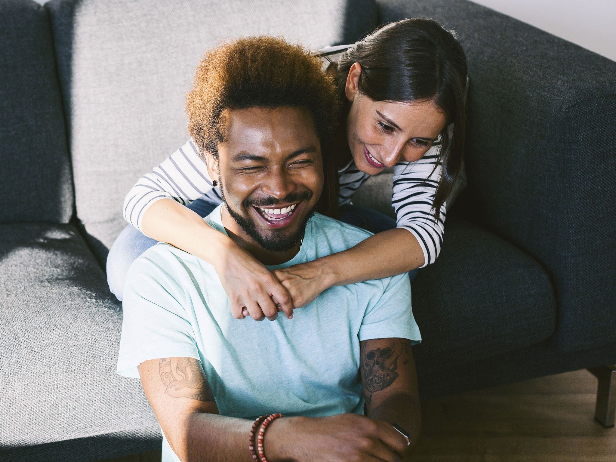 couple laughing together