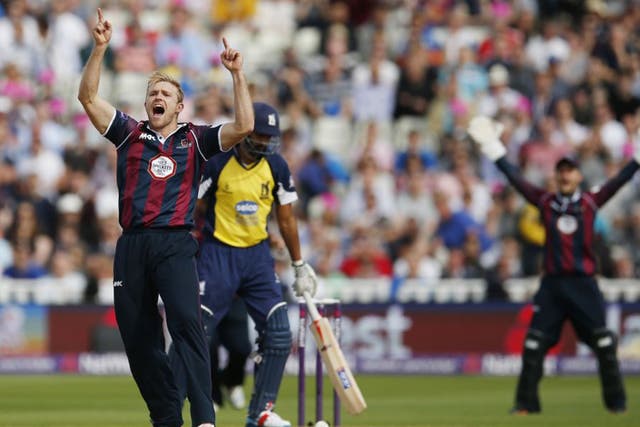 Davidf Willey celebrates a wicket
