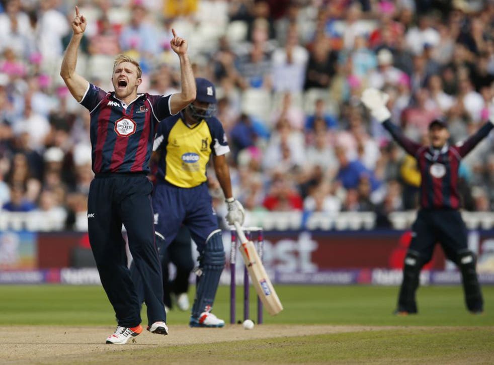 Davidf Willey celebrates a wicket