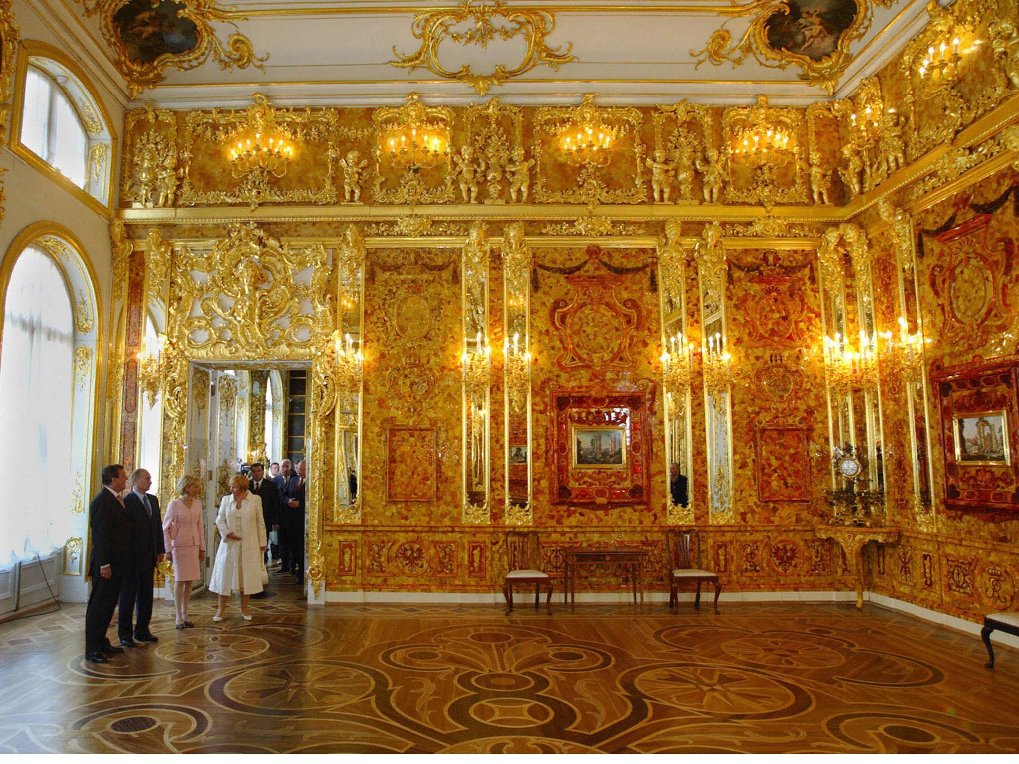 A restored version of the Amber Room in 2003. The train is thought to contain original pieces from the palace, estimated to be worth £250m