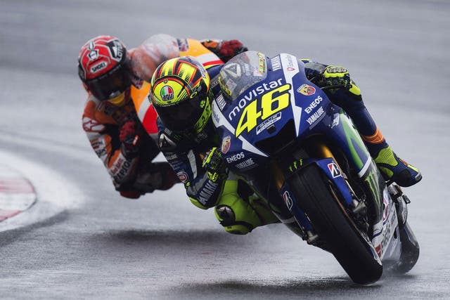 Valentino Rossi leads Marc Marquez at Silverstone