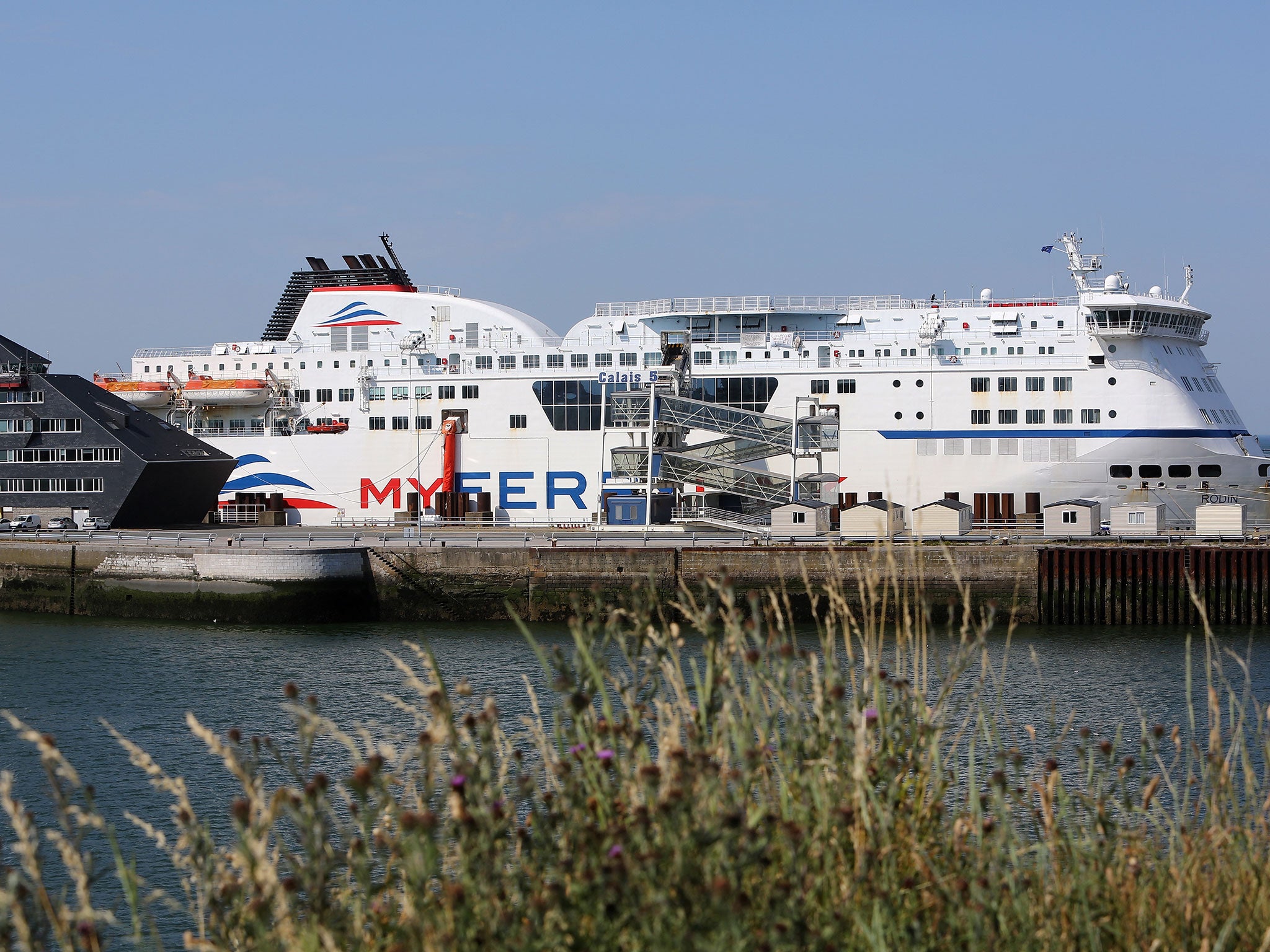 Ferry services at Calais have resumed following fresh protests by former workers of MyFeryLink. Pictured is a MyFerryLink boat as it docks in Calais in July