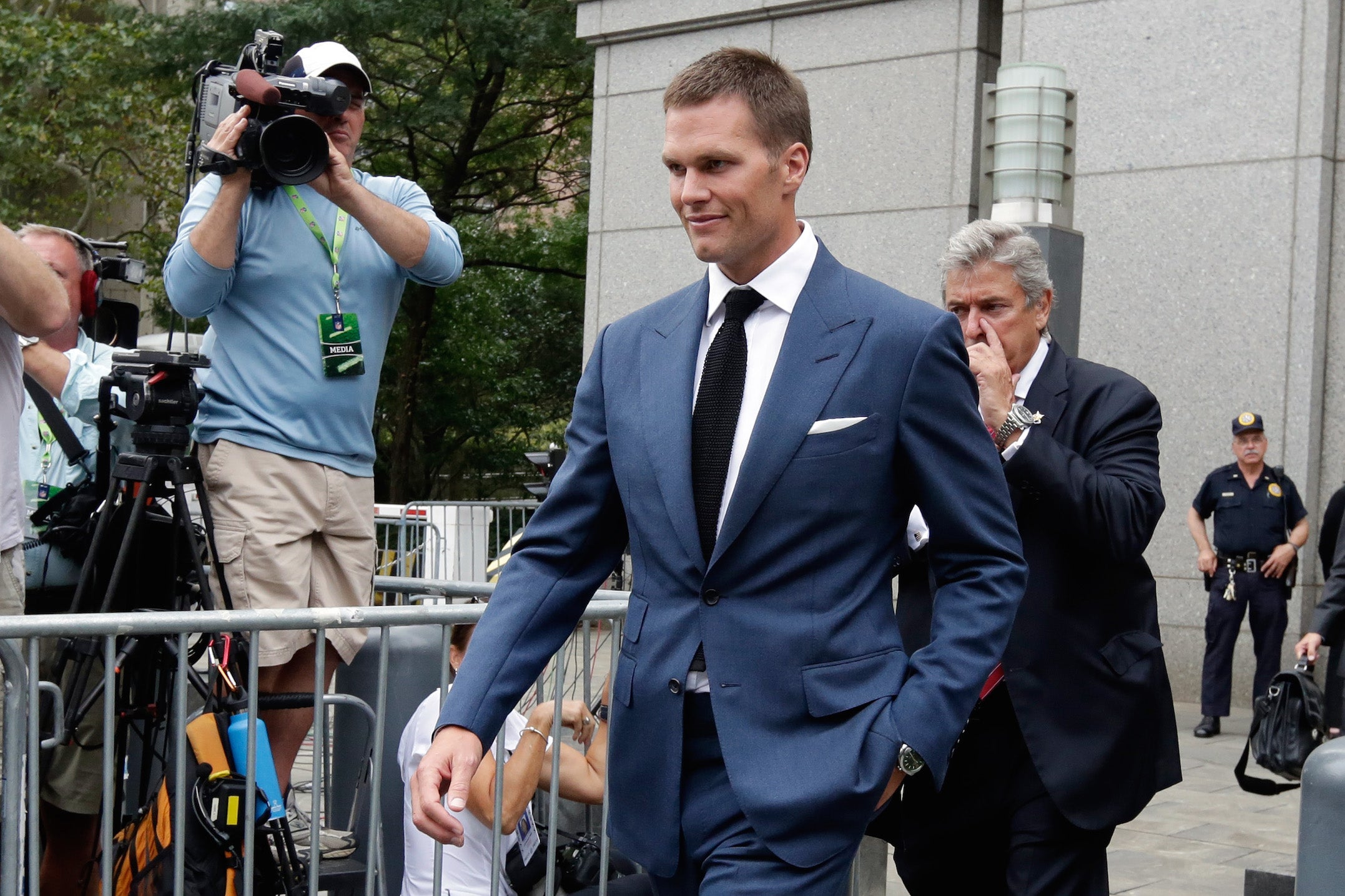Tom Brady leaves Federal court in New York on Monday.