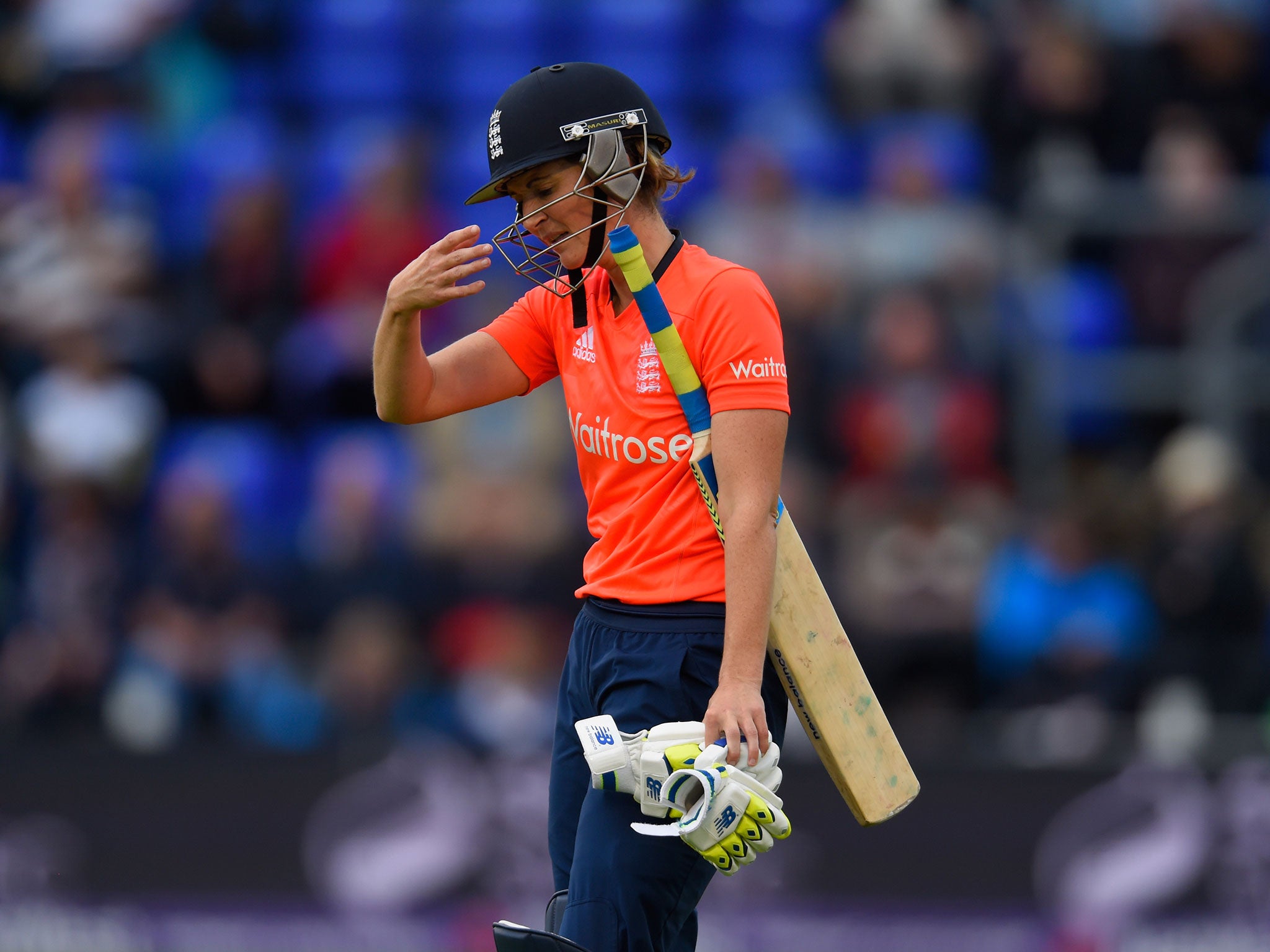 Charlotte Edwards reacts after being dismissed