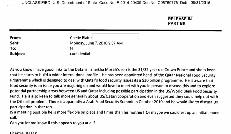 The email was released by the US State Department