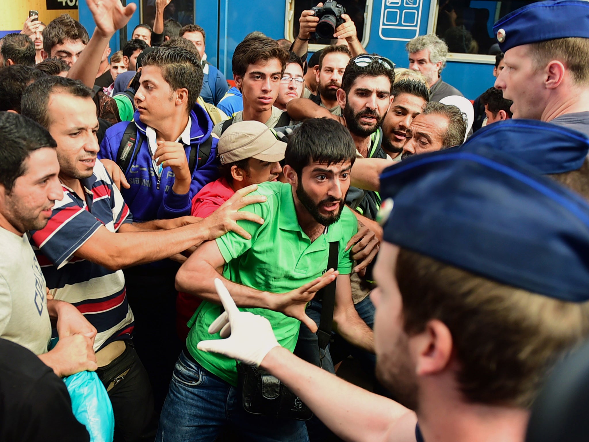 Migrants protest at the Eastern (Keleti) railway station of Budapest