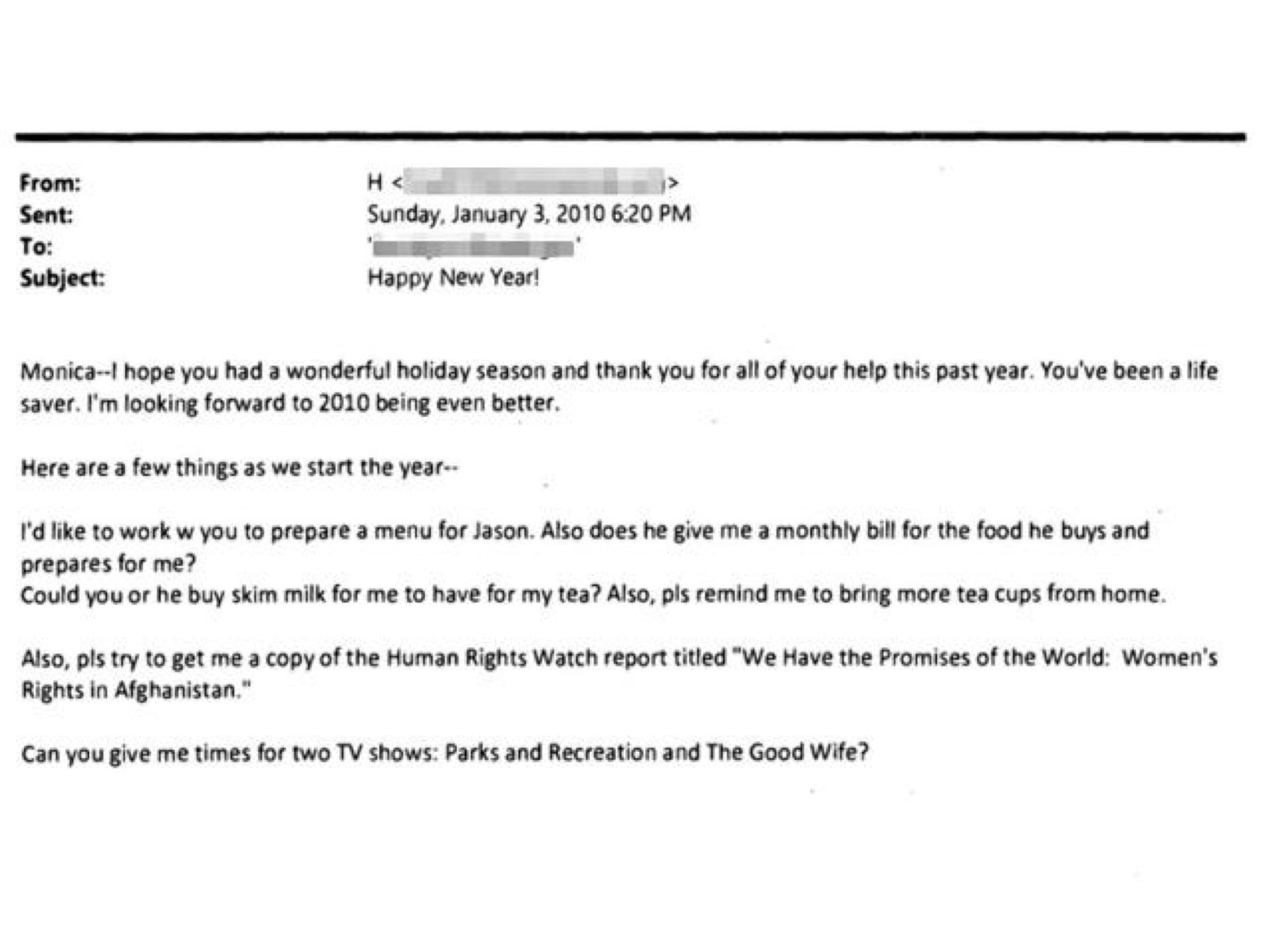 The email from Ms Clinton that refers to her love of 'The Good Wife'