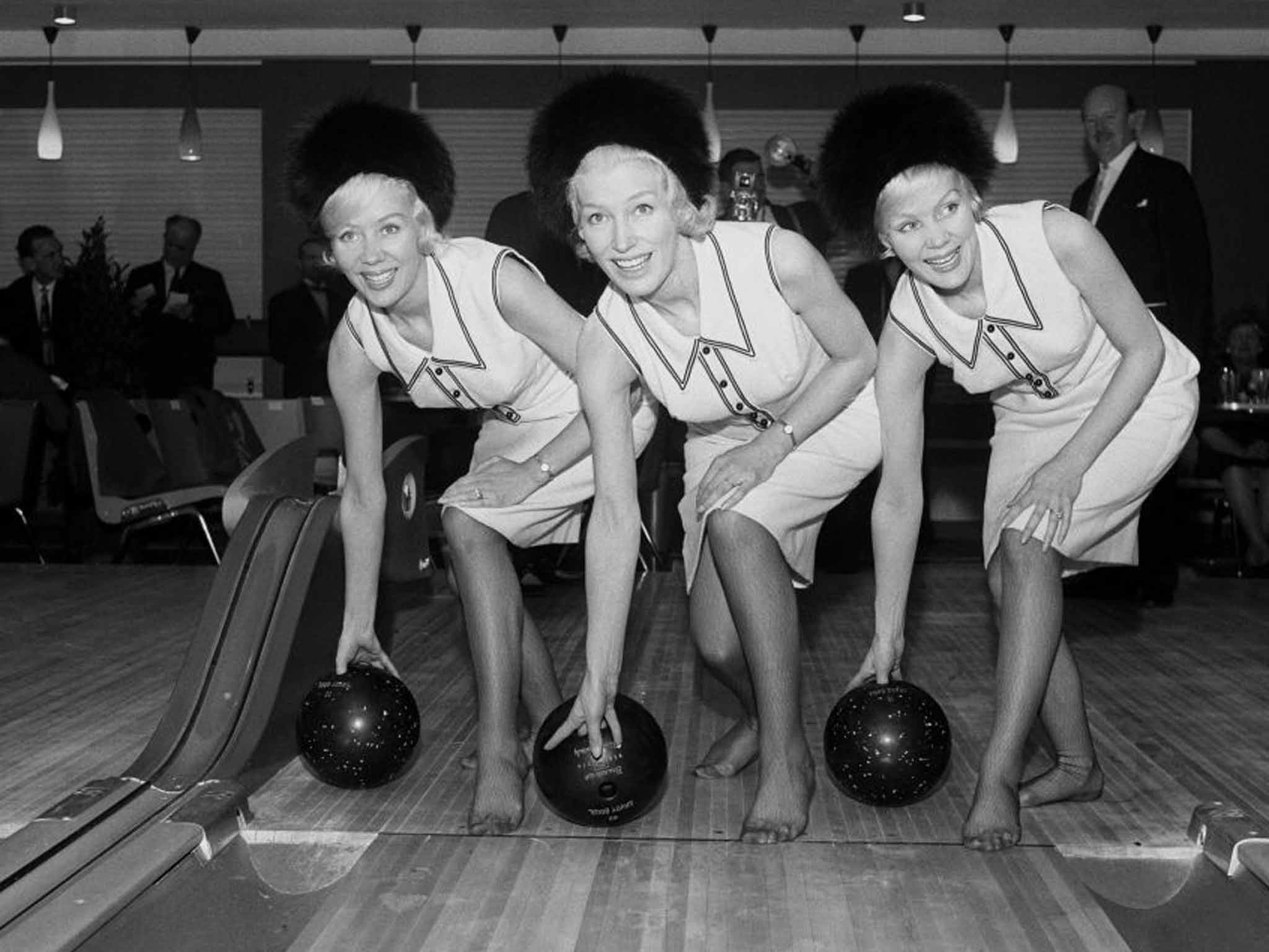 The Beverley Sisters in 1963 at the Savoy Bowl in Blackpool, identically dressed as ever, from left to right, Babs, Joy and Teddie