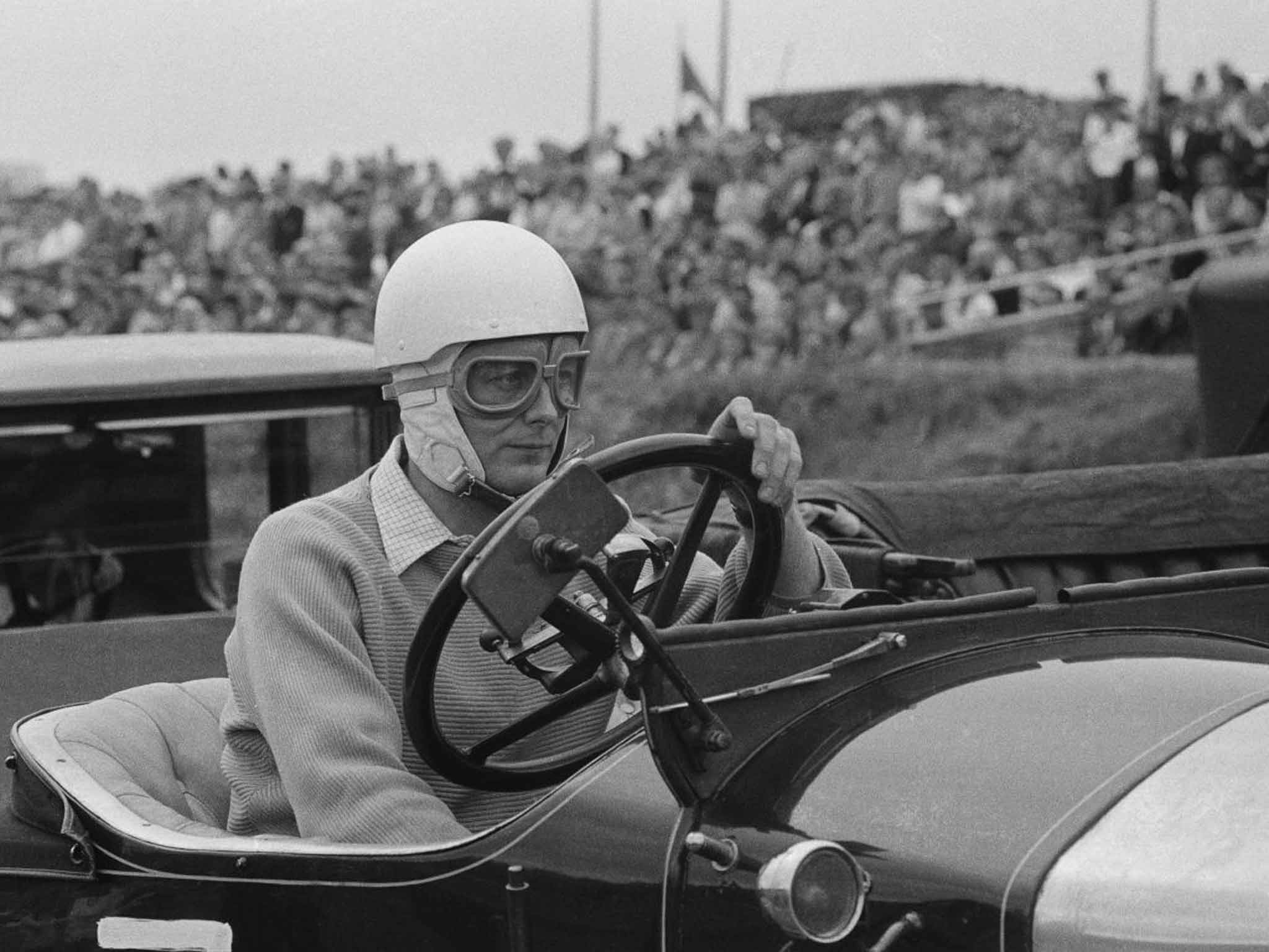 Montagu competes in a veteran car race at Brands Hatch in 1958; he won in his 1914 Vauxhall