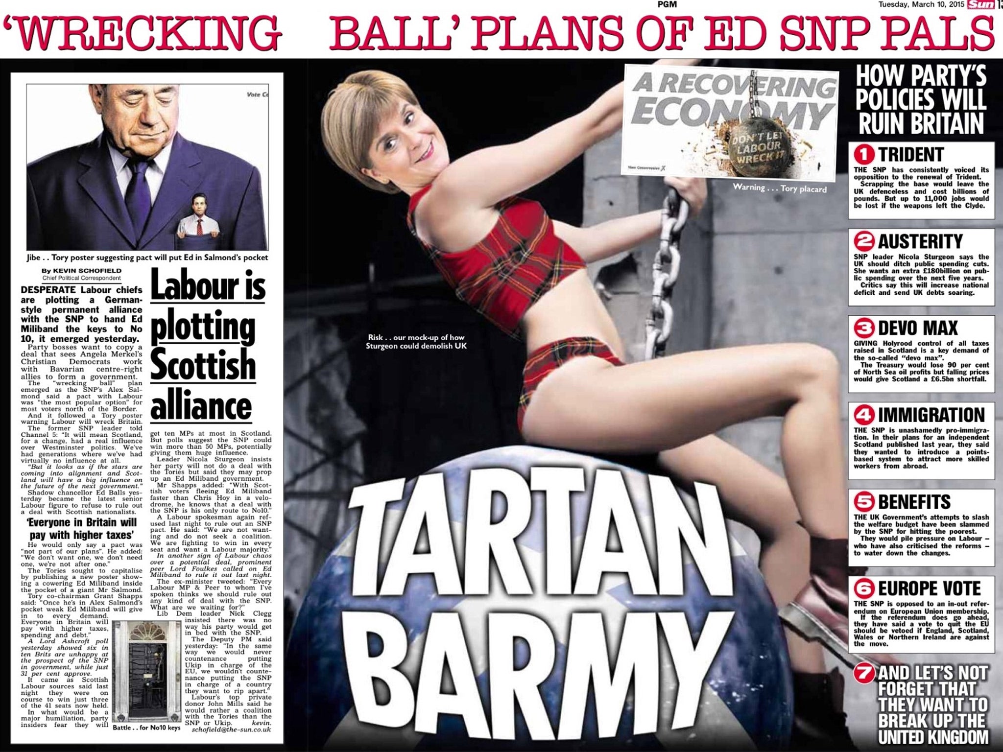 Nicola Sturgeon's face was cropped onto a picture of Miley Cyrus riding a wrecking ball by 'The Sun' earlier this year
