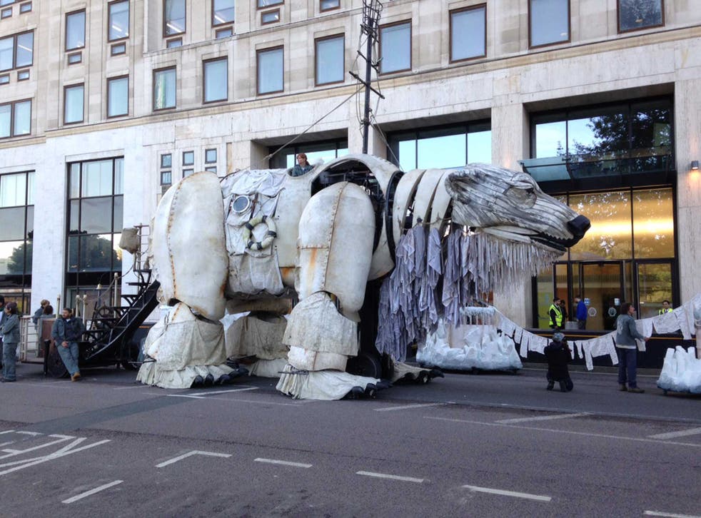 The polar bear installed outside Shell's headquarters