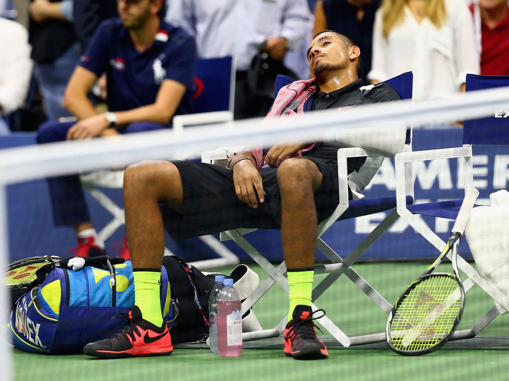 Nick Kyrgios pretends to fall asleep during his contest with Andy Murray