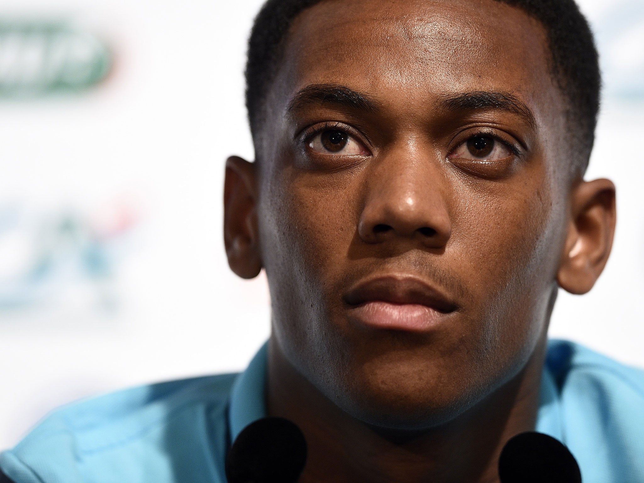 Anthony Martial speaks to the press from France's Clairefontaine base