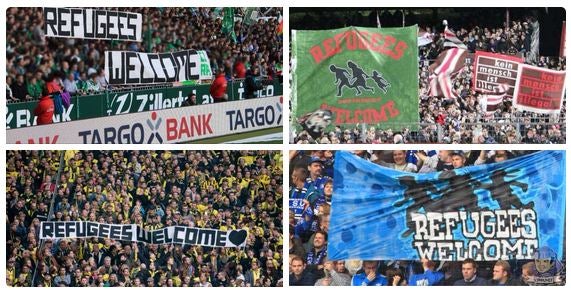 Bundesliga fans display banners in solidarity with refugees