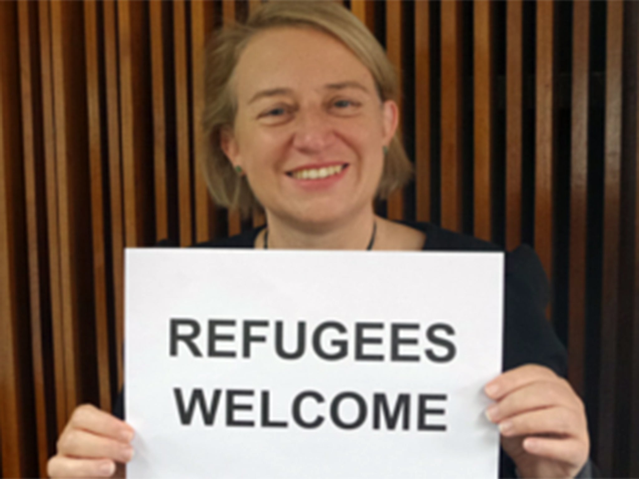 Natalie Bennett was one of many political leaders who posed with Refugees Welcome signs in an effort to change Government policy