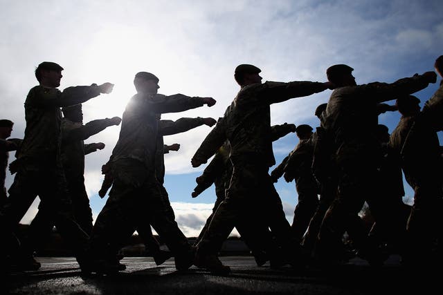 Soldiers are pictured marching