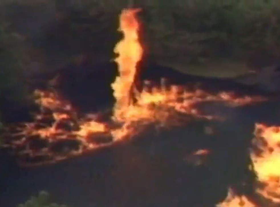 The perfect combination of alcohol, water and wind created firenados spiralling upwards