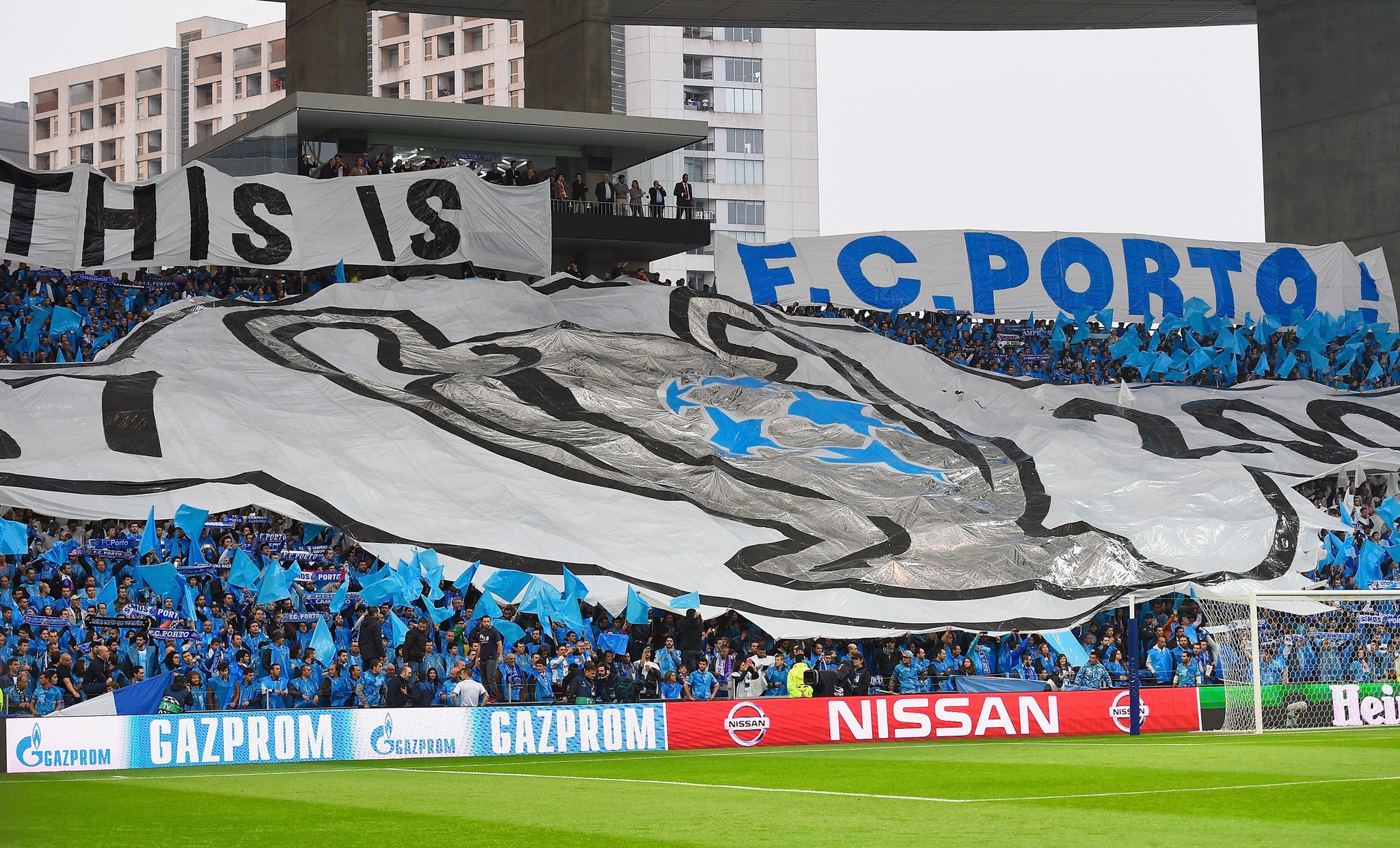 FC Porto fans unfurl a banner in a Champions League tie